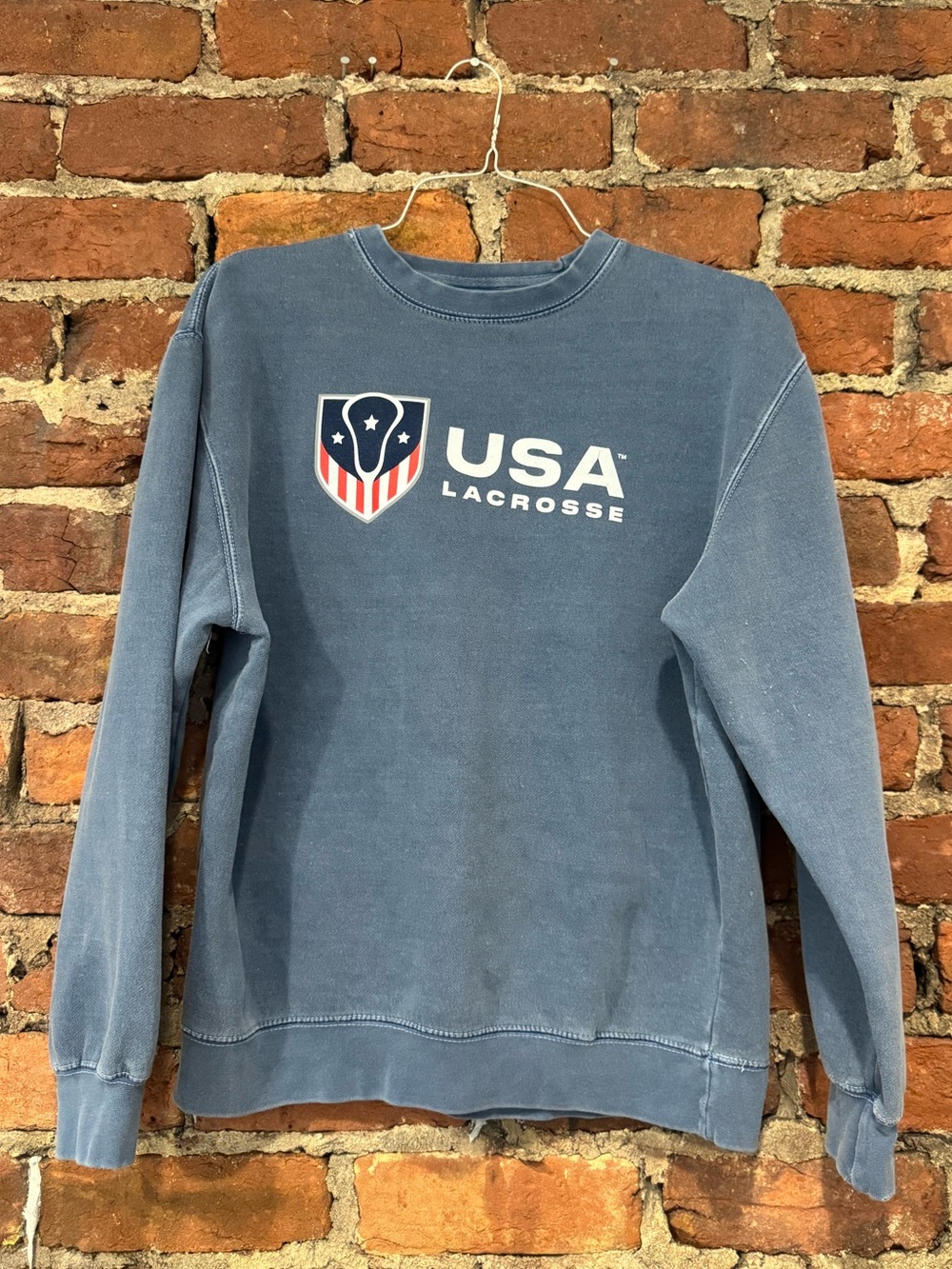 Men’s USA Lacrosse Faded Blue Crewneck Sweatshirt (60% Cotton)